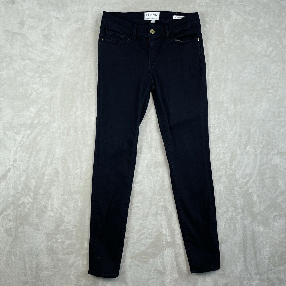 Frame Le Skinny De Jeane Jeans 27 Film Noir Black Mid Rise USA Made Indie Sleaze